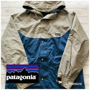 パタゴニア　patagonia L 裏ナイロン　ツートーン　マウンテンパーカー　マンパー　ブルー×シルバーグレー