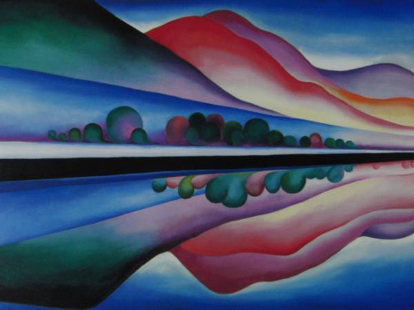 ジョージアオキーフ, ジョージ湖の反射, 高級画版集の一部, 額付, ara, 絵画, 油彩, 自然, 風景画