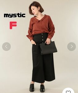 mystic ギンガムボリューム ブラウス F 長袖 ボリューム袖 オレンジ系