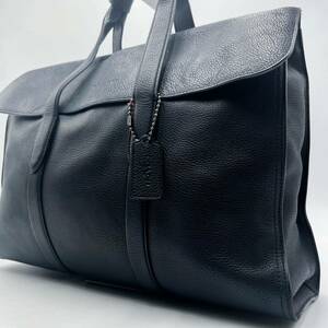 1円 【定番】コーチ COACH トートバッグ ビジネスバッグ ブリーフケース ペブルレザー シボ革 ネイビー 紺色 メンズ レディース