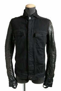 BORIS BIDJAN SABERI / TEJANA OBJECT DYED DENIM JACKET - Horse Leather Sleeves / size S (BLACK) レザー ジャケット