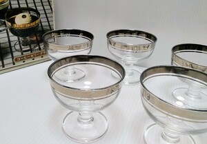 昭和レトロ Sasaki Glass 佐々木硝子 ガラス器 足付きデザートカップ 5客セット デザート ゼリー プリン 純喫茶 キッチン雑貨 インテリア