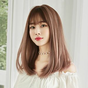 ワンカールロングヘアウィッグ ピンクブラウングラデーションカラー かわいい モテ髪 おしゃれ 普段使い 自然 韓国風