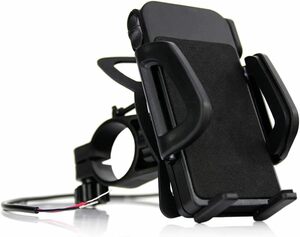 USB充電付き バイク用 スマートフォンホルダー 携帯電話ホルダー 最大出力 2.4A 急速充電 マウント