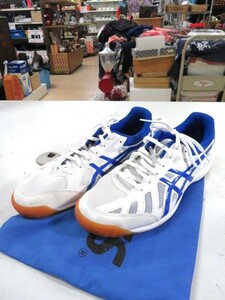 中古美品 asics アシックス 卓球シューズ 1073A004 ATTACK HYPERBEAT SP3 白×青 26.5cm