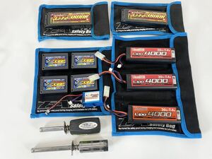 ラジコン バッテリー YOKOMO LiPO 4000 EAGLE RACING Life3800R等 12点 収納ケース付き 動作未確認