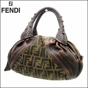 TS FENDI/フェンディ ズッカ柄 ハンドバッグ 8BL078 ブラウン系 スパイバッグ 編込み持ち手 ジャガード