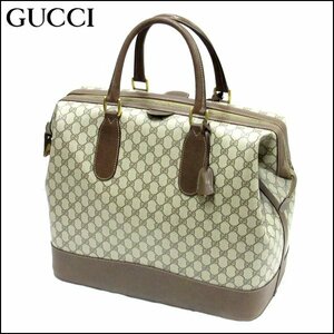 TS GUCCI/グッチ オールドグッチ ボストンバッグ 24.012.467.45 GG柄 ブラウン系 PVC×レザー 現状渡し