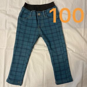 モコモコニットパンツ　緑　チェック　100