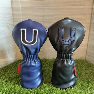 【単品】ゴルフ ヘッドカバーユーティリティ用単品リバーシブル両面Uマーク付き黒藍色