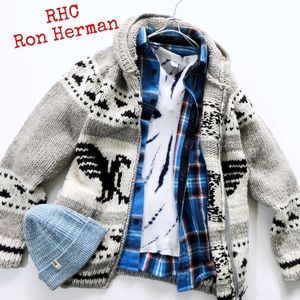 【RHC Ron Herman ロンハーマン】海男の冬スタイルに◎ カウチン ニットパーカー Lサイズ!! （フーディー ニットブルゾン）