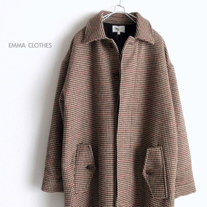 【EMMA CLOTHES エマクローズ】ガンクラブチェック オーバーサイズ フライフロント コート!! （ステンカラー バルマカーン）
