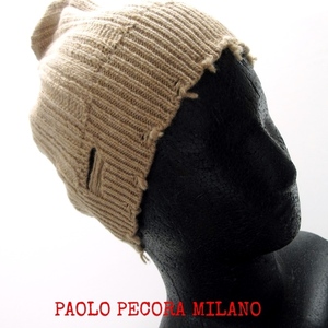 【PAOLO PECORA MILANO パオロペコラ / イタリア】新品 定価15400円 上質 ヴァージンウール ニットキャップ ビーニー!! ベージュ