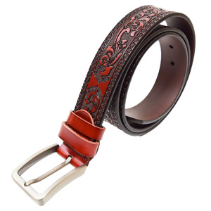 # anonymity delivery free shipping # cow leather / cow leather belt belt buckle embossment Tang . pattern men's lady's cut possibility length 115. red red R