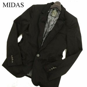 MIDAS ミダス 通年 裏クロス柄★ 刻印釦 1B スリム テーラード ジャケット Sz.2　メンズ 黒　C3T09491_A#O