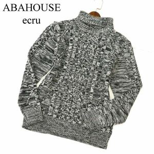 ABAHOUSE ecru アバハウス エクリュ 秋冬 メランジ★ アラン編み タートルネック ニット セーター Sz.46　メンズ グレー　C3T09454_A#K