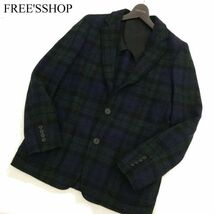 FREE'S SHOP MEN フリーズショップ メン 秋冬 ウール100％★ ツイード チェック テーラード ジャケット Sz.L　メンズ 紺　C3T09423_A#N_画像1