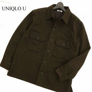 UNIQLO U ユニクロ ユー ルメール 秋冬 ウール混★ フリース シャツ ジャケット Sz.L　メンズ 茶色系　C3T09471_A#N