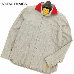 NATAL DESIGN ネイタルデザイン 秋冬 襟切替★ 麻混 リネン混 長袖 ネル シャツ Sz.M　メンズ グレー　C3T09467_A#B