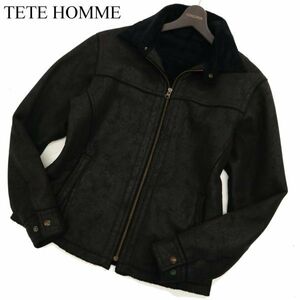 TETE HOMME テットオム 秋冬 フェイク ムートン★ スウェード レザー フルジップ ジャケット ブルゾン Sz.L　メンズ 黒　C3T10000_B#N