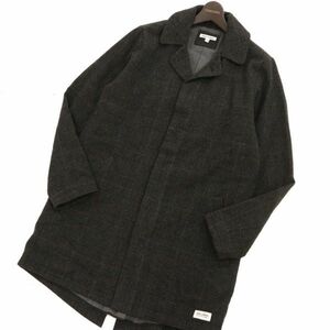 BANKS JOURNAL バンクスジャーナル 秋冬 ウール混★ ツイード グレンチェック 比翼仕立て シングル コート Sz.M　メンズ 紺　C3T10064_B#N