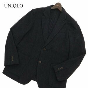 UNIQLO ユニクロ 秋冬 ウール★ ツイード ヘリンボーン 2B アンコン テーラード ジャケット Sz.L　メンズ ネイビー　C3T10055_B#N