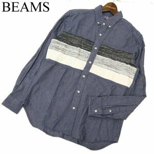 BEAMS HEART ビームス ハート 秋冬 メランジ ニット切替★ 長袖 ボタンダウン ネル シャツ Sz.M　メンズ ネイビー　C3T10045_B#B