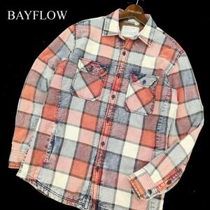 BAYFLOW ベイフロー 秋冬 ウォッシュ加工★ 裏ボア 長袖 ワーク チェック シャツ Sz.2　メンズ　C3T10027_B#N