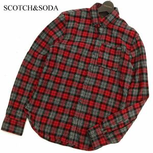 国内正規★ SCOTCH&SODA スコッチ&ソーダ 秋冬★ 長袖 ボタンダウンン チェック ネル シャツ Sz.M　メンズ 赤× 黒　C3T10275_B#B