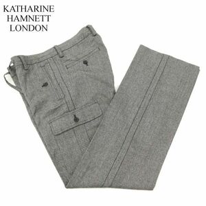 KATHARINE HAMNETT LONDON キャサリン ハムネット ウール カシミヤ混★ カーゴ スラックス パンツ Sz.M　メンズ グレー　C3B04339_B#Q