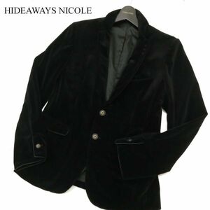 HIDEAWAYS NICOLE ハイダウェイ ニコル 秋冬 ベロア★ 2B テーラード ジャケット Sz.46　メンズ 黒　C3T10468_B#N