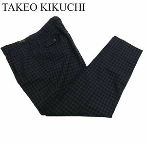 TAKEO KIKUCHI タケオキクチ 秋冬 ウール★ ストレッチ ギンガムチェック テーパード スラックス パンツ Sz.32　メンズ 紺　C3B04422_B#Q