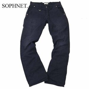 SOPHNET. ソフネット ペンキ&USED加工★ スリム コーデュロイ パンツ Sz.S　メンズ ネイビー 日本製　C3B04413_B#Q