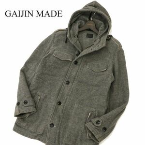 GAIJIN MADE ガイジンメイド ハリラン ウール★ ビスコース フーディー ジップ ミリタリー ジャケット Sz.L位　メンズ 灰　C3T10553_B#N