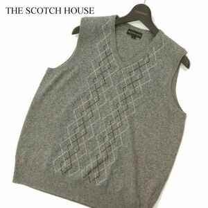 THE SCOTCH HOUSE スコッチハウス 秋冬 ダイヤ柄 ウール シルク混★ Vネック ニット ベスト Sz.L　メンズ グレー　C3T10597_B#K