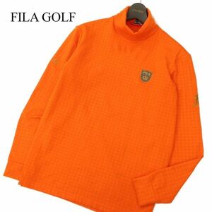 FILA GOLF フィラ ゴルフ イタリア刺繍★ 千鳥 長袖 タートルネック 裏起毛 カットソー ロンTシャツ Sz.LL　メンズ 大きい　C3T10595_B#E