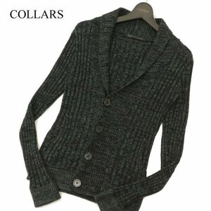 COLLARS カラーズ 秋冬★ スリム ショールカラー リブ ニット カーディガン Sz.M　メンズ グレー　C3T10593_B#K