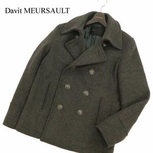 美品★ Davit MEURSAULT ダヴィットモルソー 秋冬 中綿 メルトン ウール★ 刻印釦 ミリタリー Pコート Sz.L　メンズ グレー　C3T10645_B#N