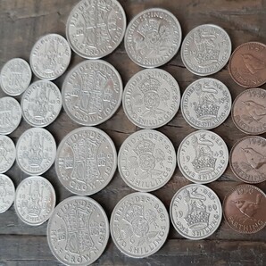 イギリス 英国 古銭 ジョージ6th 1947~1950年 24種類セット 1. ハーフ クラウン コイン 32mm 14g イギリスの国章デザイン2. 幸せの6ペンスの画像2