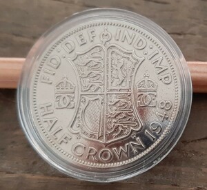 硬貨 イギリス 1948年 ハーフクラウン 英国コイン 美品です 本物 ジョージ王 32mm 14g コインカプセル付き