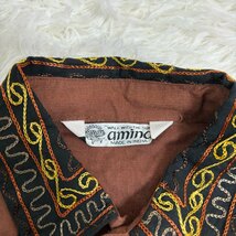 １円〜　amina アミナ　90s 刺繍　比翼　メキシカンシャツ　長袖シャツ　シャツ　ブラウン　オーバーサイズ　ブラウン　_画像6