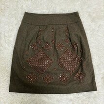 １円〜　MAX MARA　マックスマーラ　台形スカート　スカート　ブラウン　サイズ３８　ウール　刺繍デザイン_画像1