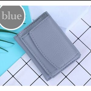 レディース 本革 ミニ財布 三つ折り スキミング防止 淡色 水色 ブルー