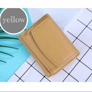 レディース 本革 ミニ財布 三つ折り スキミング防止 淡色 黄色 からし色