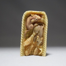 河馬牙 笊 鼠 彫刻 繊細彫刻 置物 飾り物 提げ物 売り切り 現品限り ザル ネズミ 【f4-j-27】_画像6