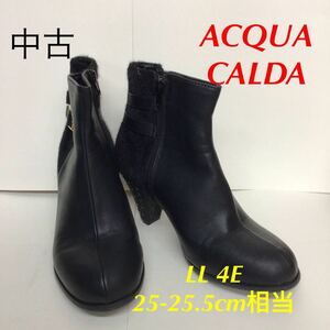 [ selling out! free shipping!]A-331 ACQUA CALDA! short boots! boots!LL!25cm!25.5cm! black! belt design! fur! stylish! used 