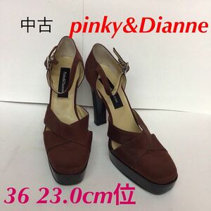 [ selling out! free shipping!]A-332 Pinky&Dianne! pumps! Brown! tea color!36!23.0cm rank! ankle strap! lovely! stylish! used 