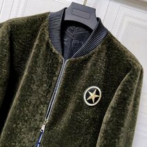 ウール・毛皮ファーコート■DCKMANY新品 高品質 メンズ 冬服 肉厚 極地防寒 暖かい 艶感 刺繍 ロングコート ジャケット グリーン H8824-2XL_画像4