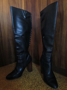  used FOREVER 21 studs high heel long boots PU leather Mist less size 41 27cm black large woman king woman equipment woman equipment . free shipping 