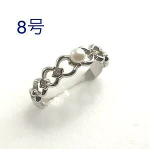 8号 パール+クリスタル 日本製リング X182